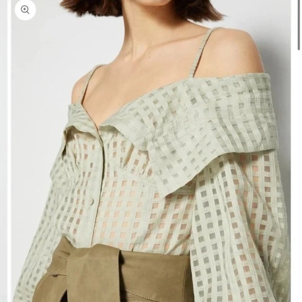 Jonathan Simkhai Paulina Windowpane Cotton Silk Top in Celadon Size XS - Picture 10 of 10